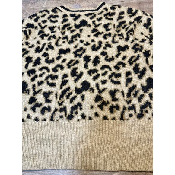 Pol Sweater Medium Tan Black Leopard Print Oversized Chunky - Picture 5 of 6
